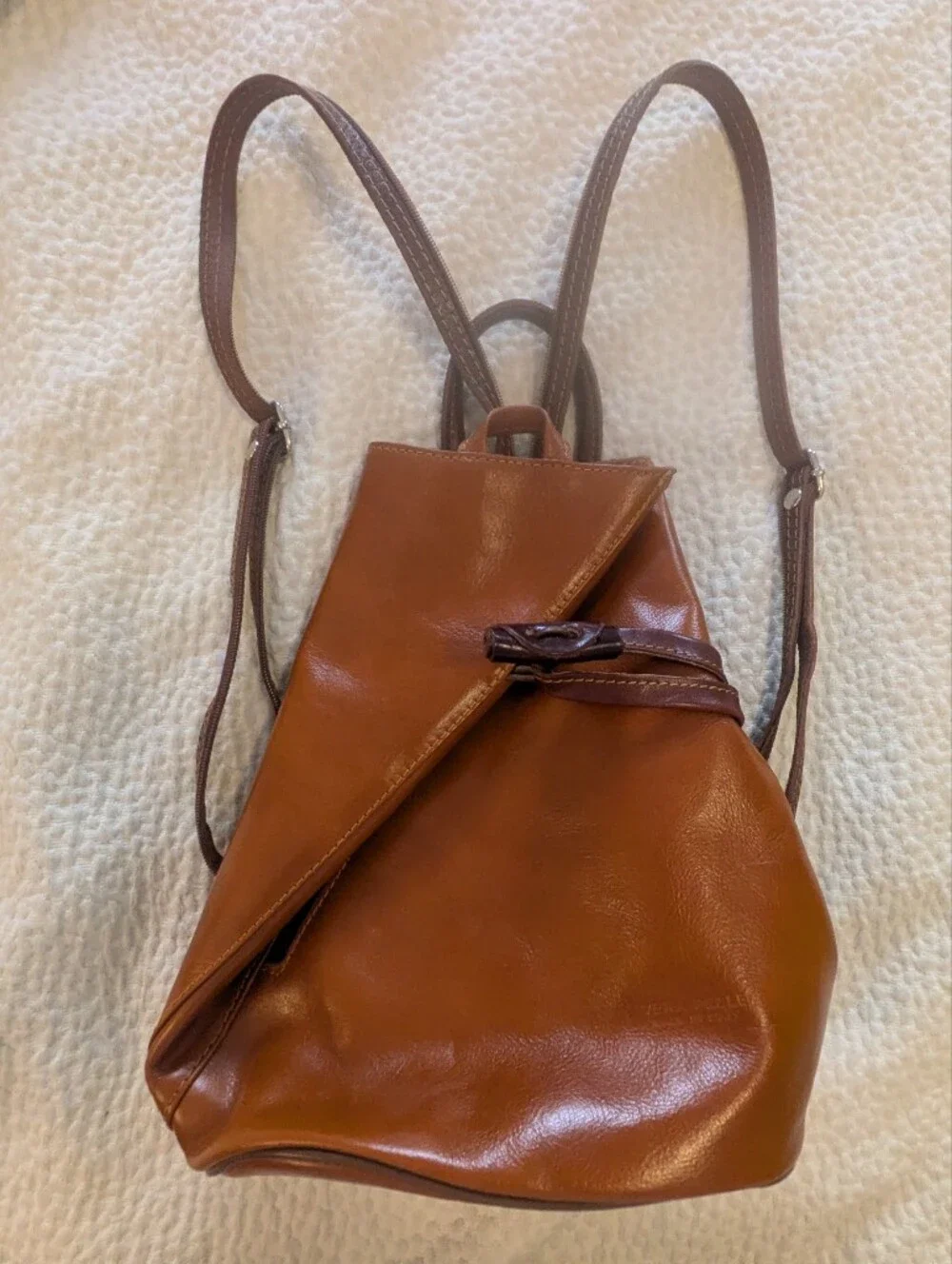 Brown Leather Flap Backpack Bag